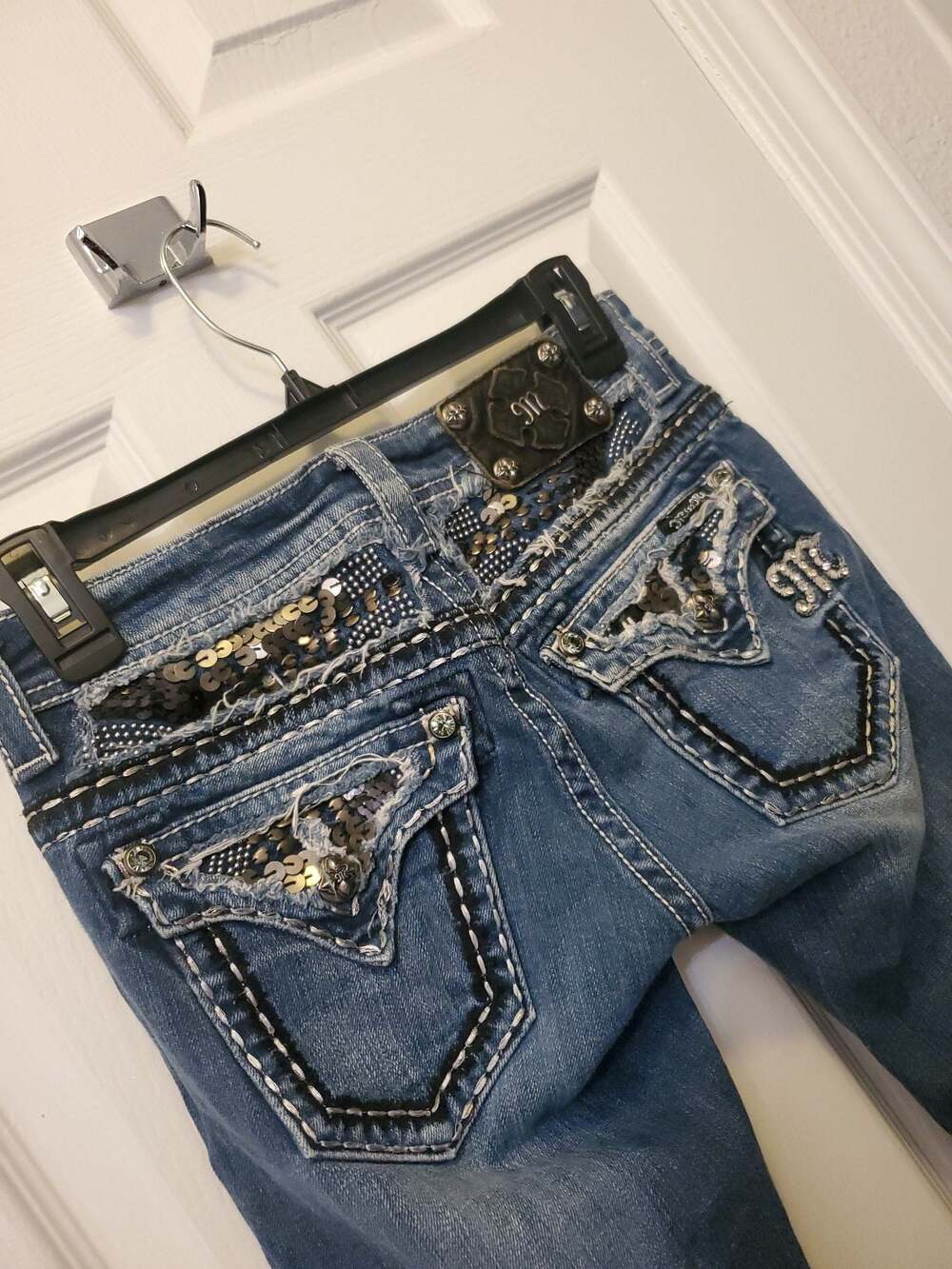 Miss Me JE5688R Straight Leg Embellished Sequin Jeans Y2K Glam